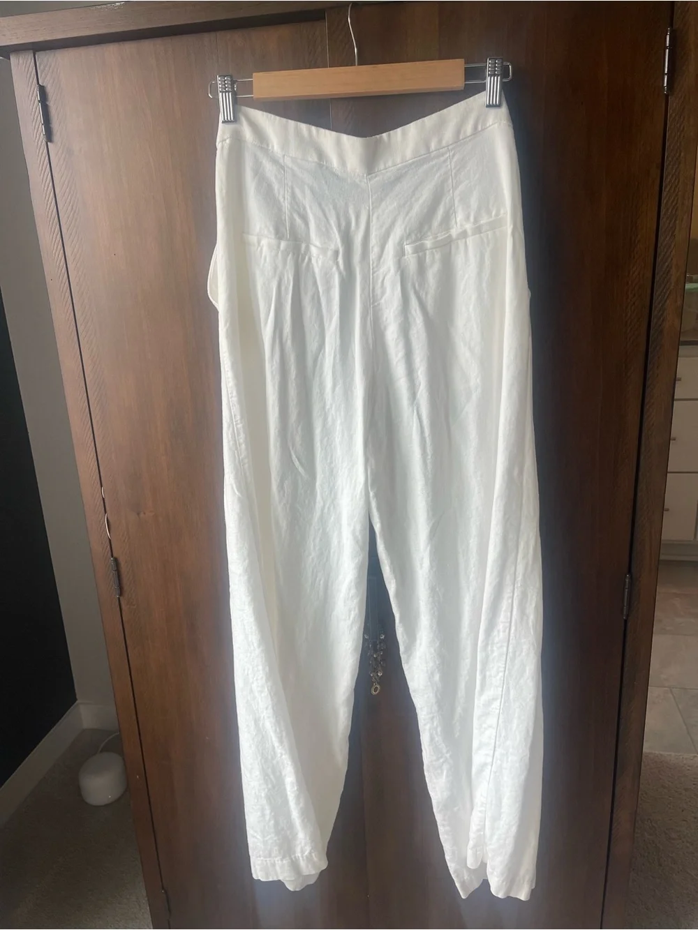 HM White Women's Lightweight Linen-Blend Pants
